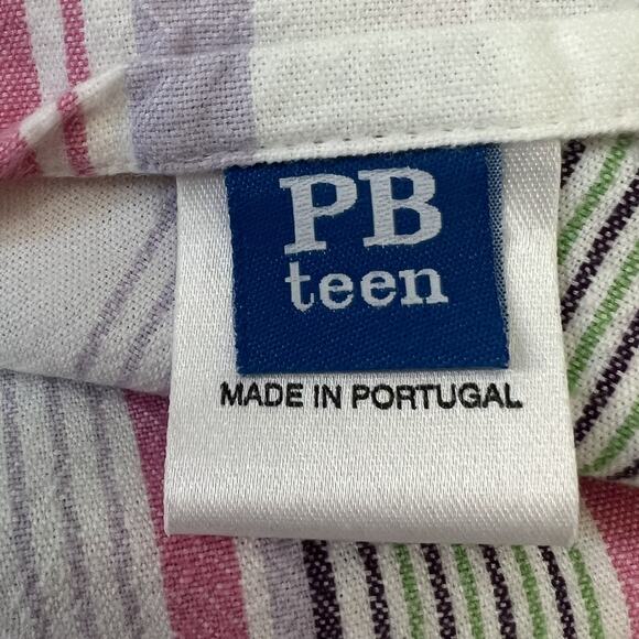 Pottery Barn Teen Queen Sheet Set Pink Striped 1 Fitted 1 Flat 100% Cotton - Picture 2 of 6